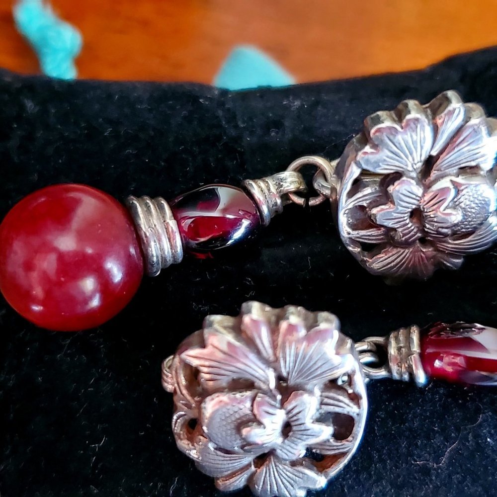 Stephen Dweck Rhodolite & Amber Drop Earrings